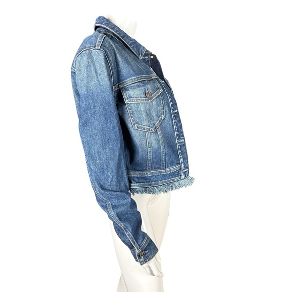 7 for all mankind women’s denim Jean jacket fringed cropped bottom size small - Picture 3 of 9